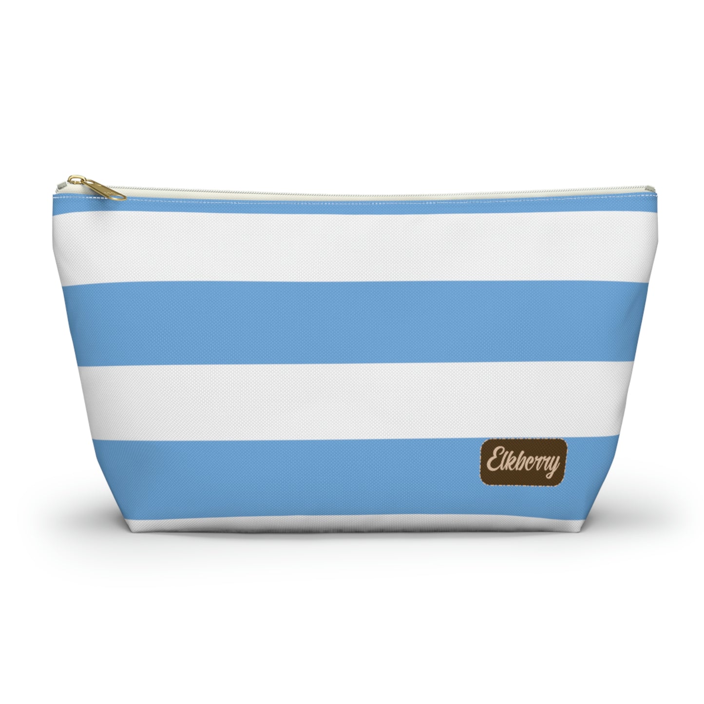 Big Bottom Zipper Pouch - Light Blue/White Stripes