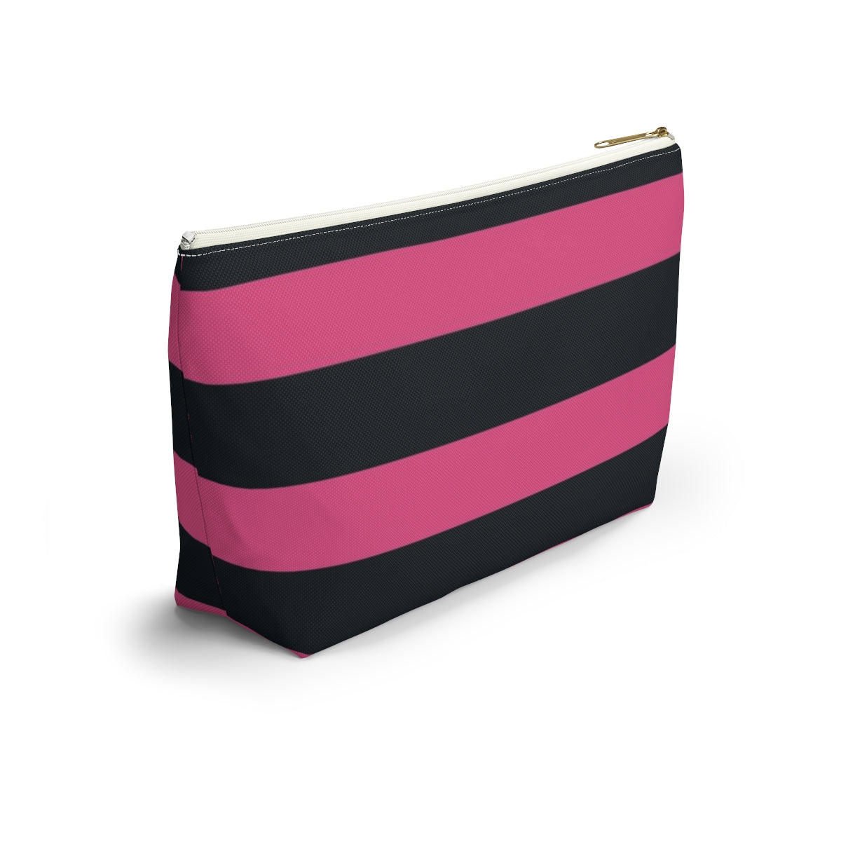 Big Bottom Zipper Pouch - Hot Pink/Navy Stripes