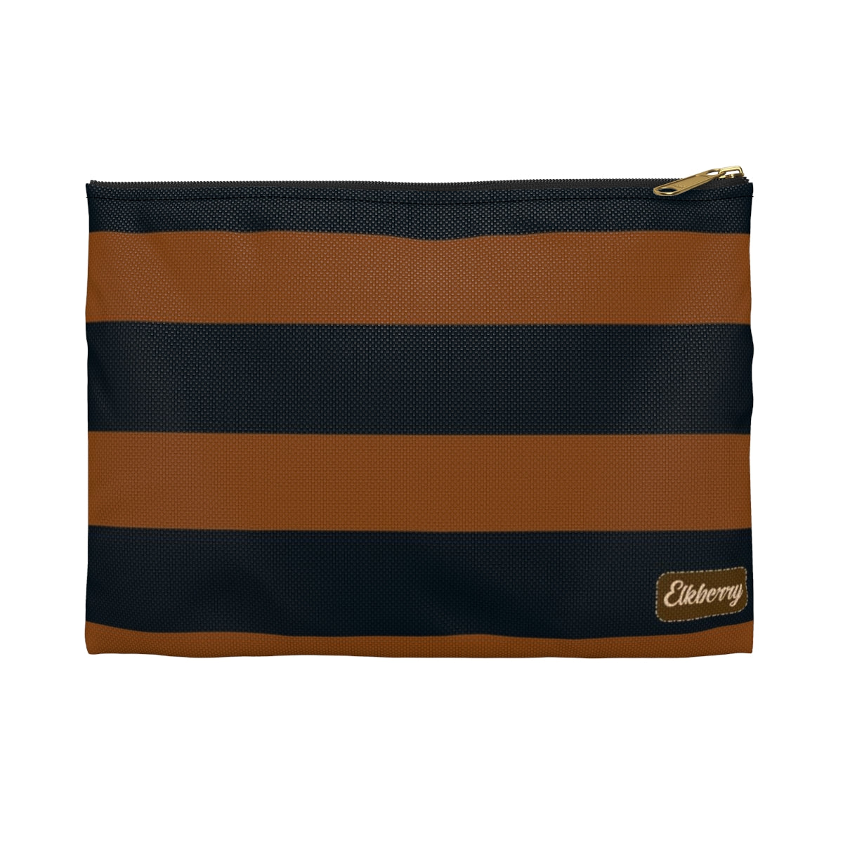 Flat Zipper Pouch - Pumpkin/Navy Stripes