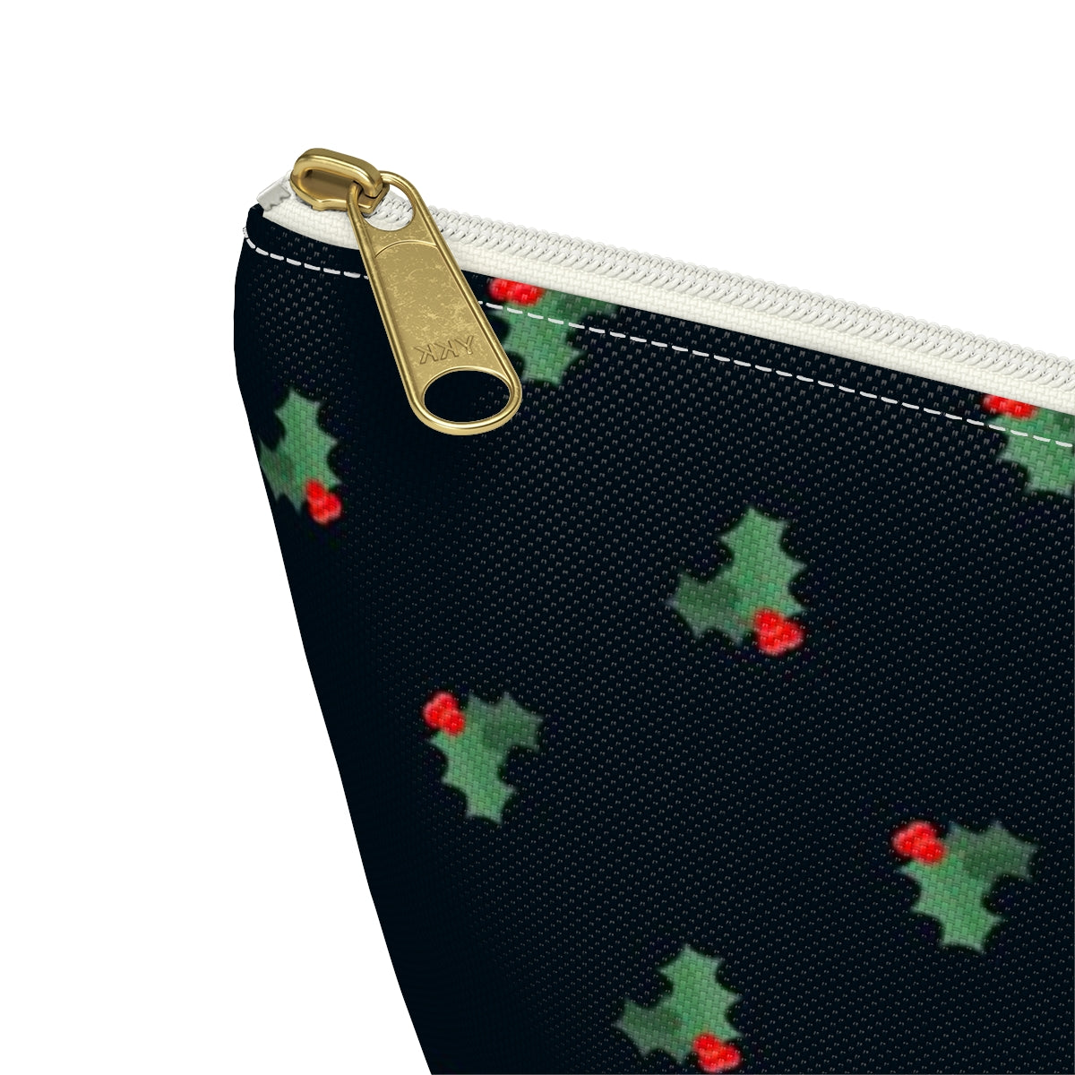 Big Bottom Zipper Pouch - Holly Leaves & Berries