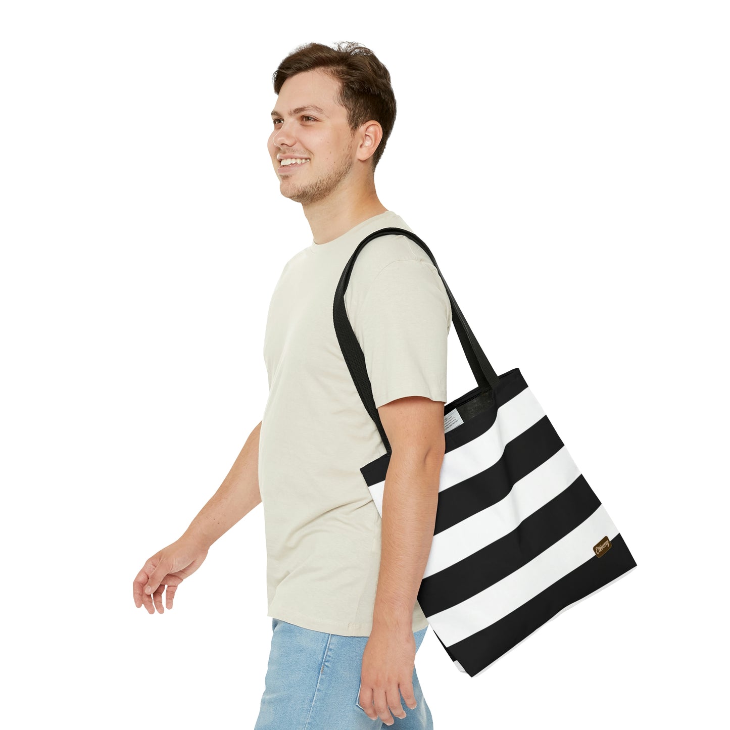 Lightweight Tote Bag - Black/White Stripes