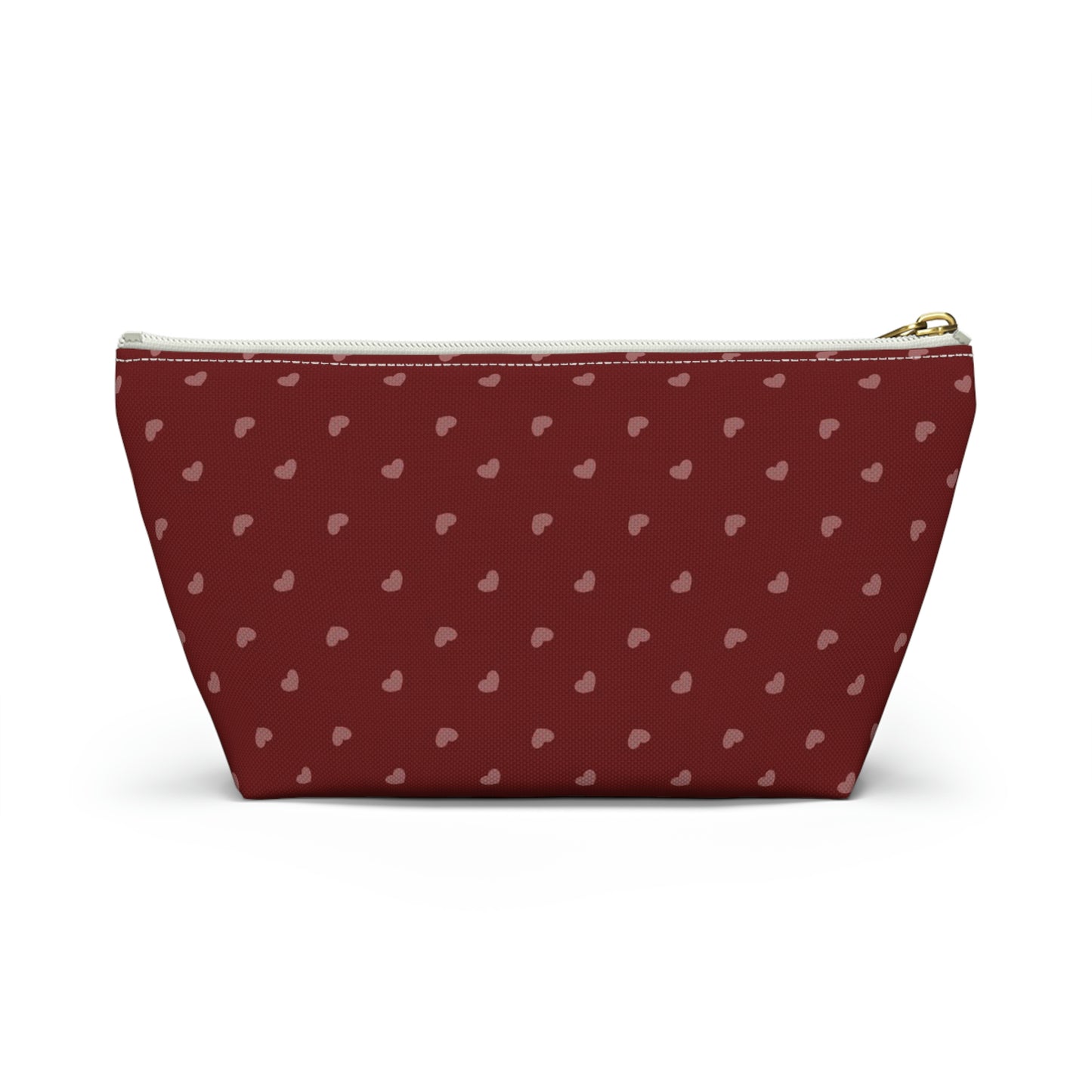 Big Bottom Zipper Pouch - Hearts on Red