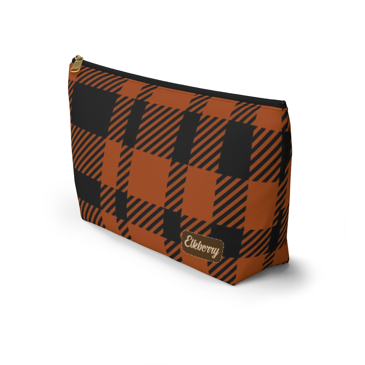 Big Bottom Zipper Pouch - Orange Buffalo Check, Orange Plaid