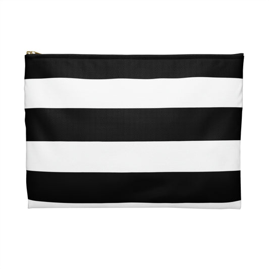 Flat Zipper Pouch - Black/White Stripes