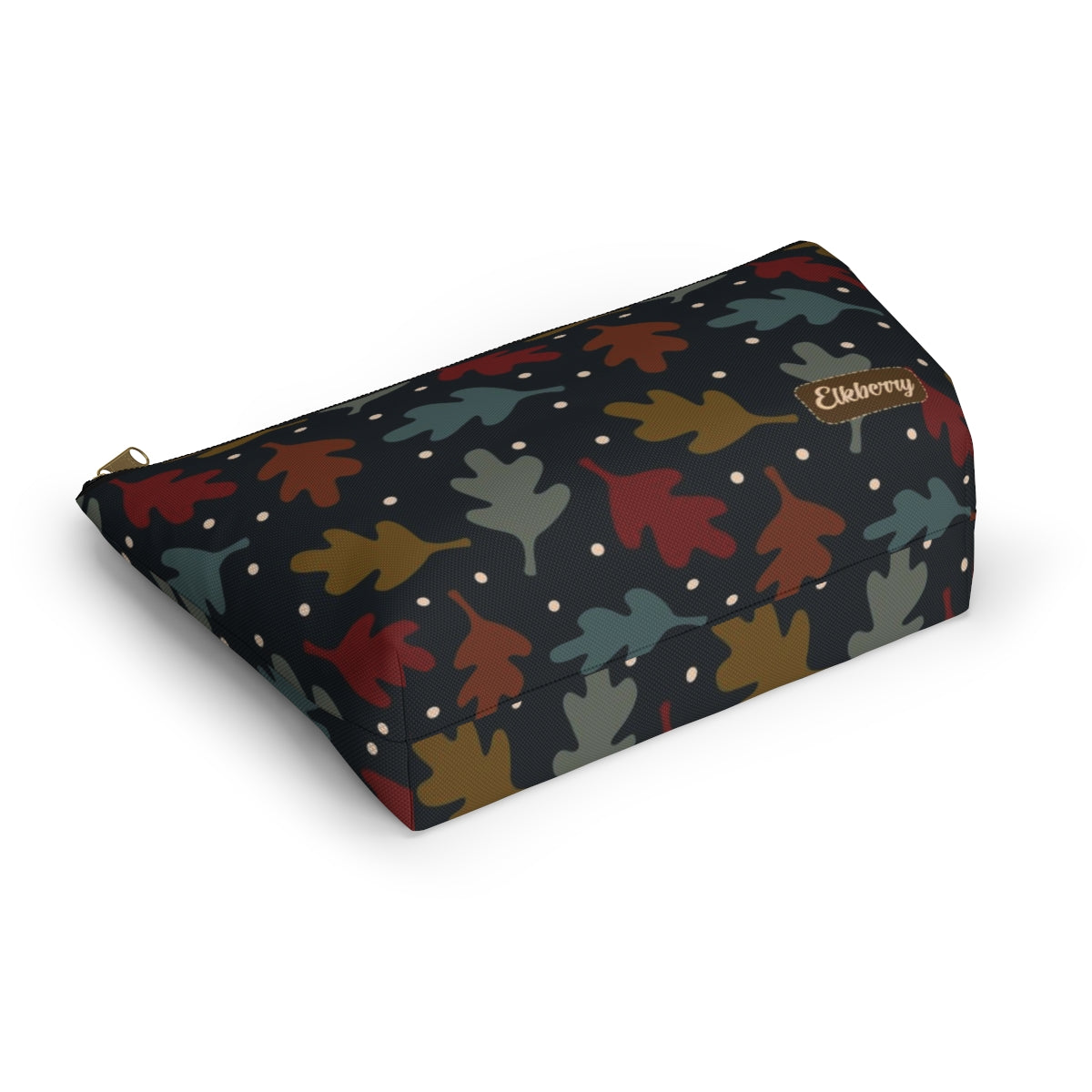 Big Bottom Zipper Pouch - Fall Leaves on Navy