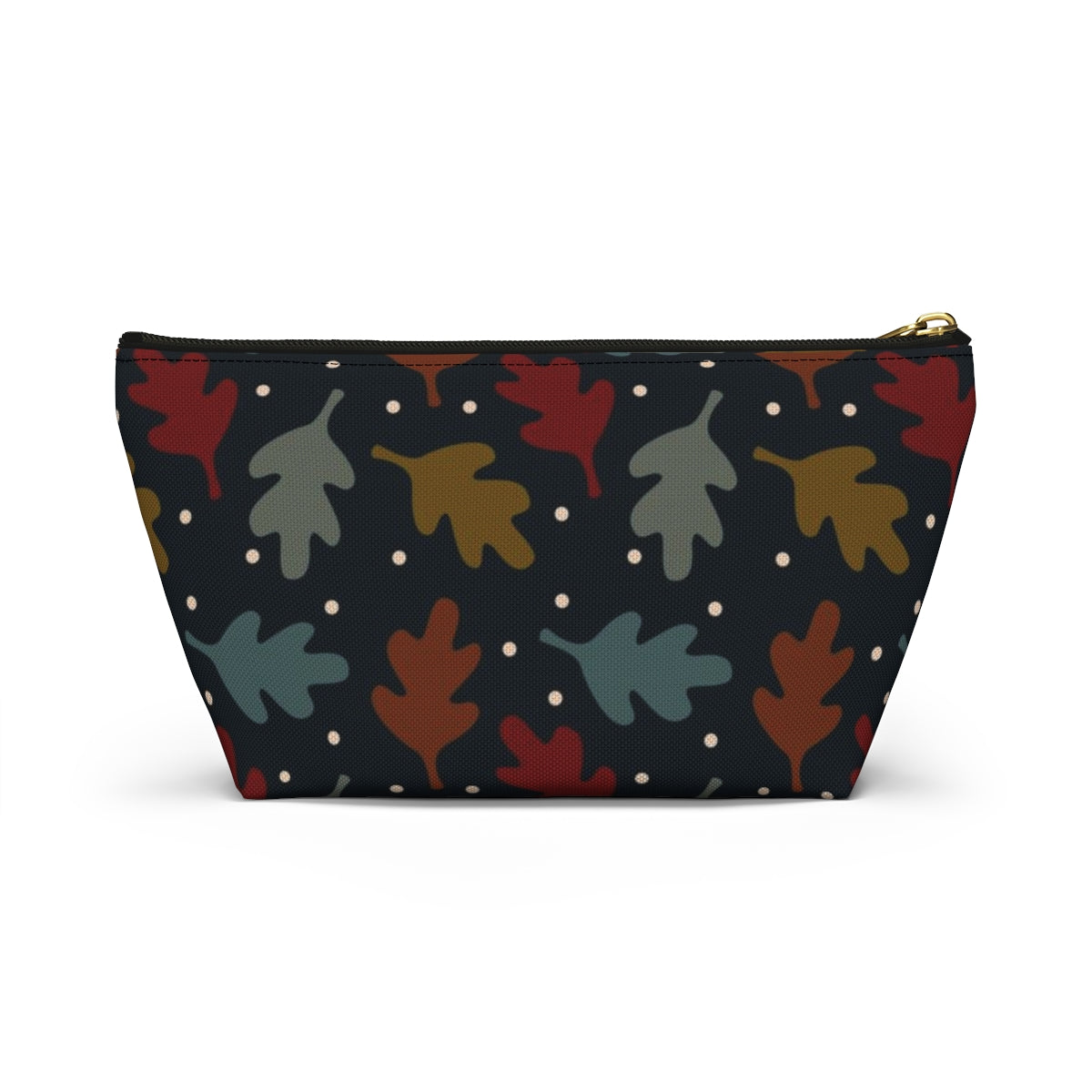 Big Bottom Zipper Pouch - Fall Leaves on Navy
