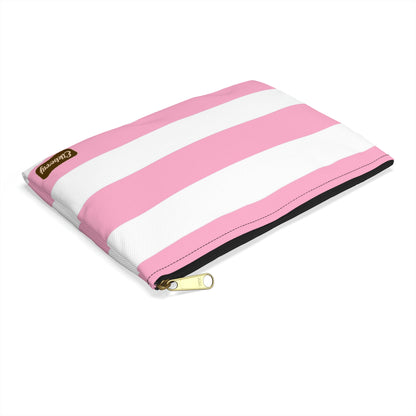 Flat Zipper Pouch - Baby Pink/White Stripes