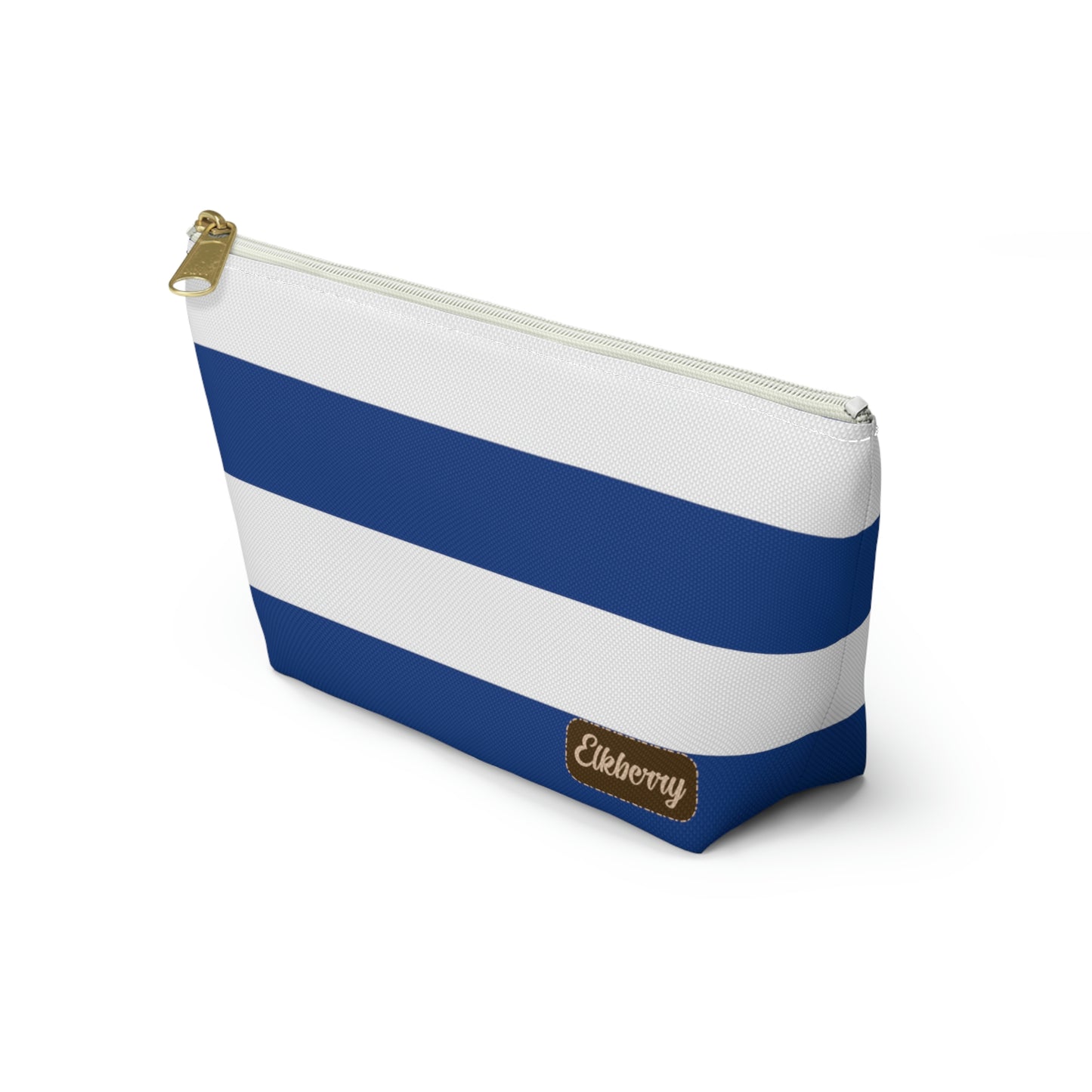 Big Bottom Zipper Pouch - True Blue/White Stripes