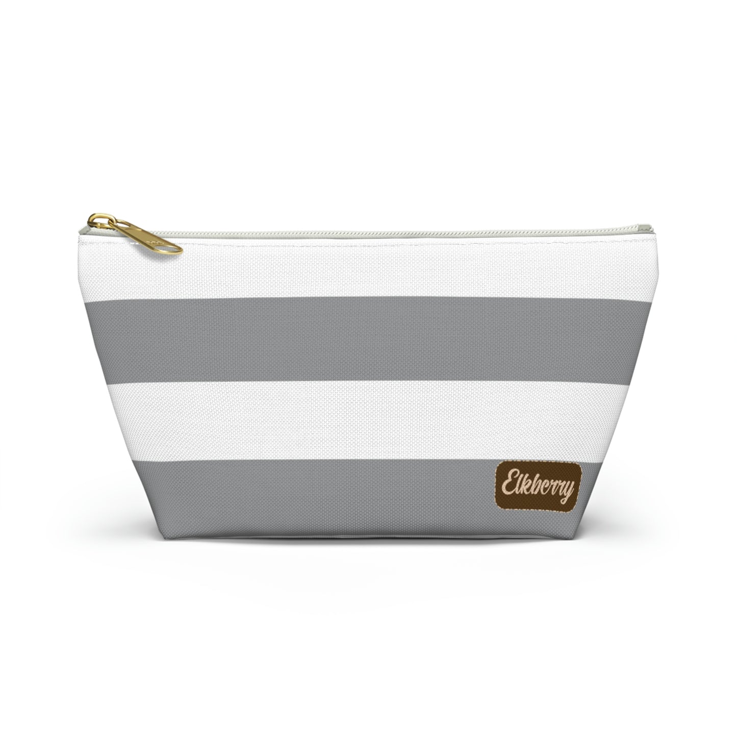 Big Bottom Zipper Pouch - Ash Gray/White Stripes