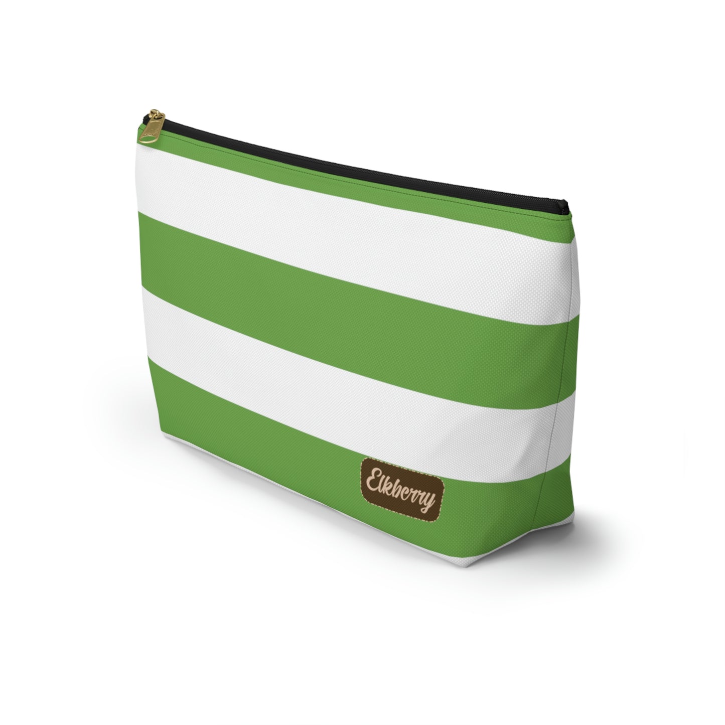Big Bottom Zipper Pouch - Lime Green/White Stripes