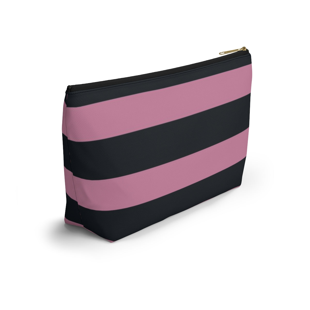 Big Bottom Zipper Pouch - Dusty Rose Pink/Navy Stripes