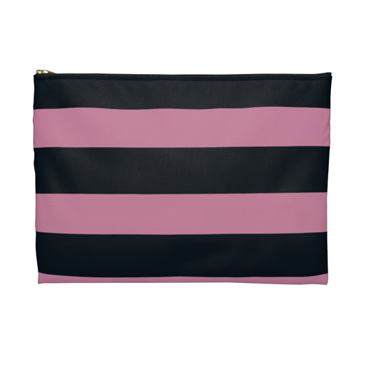 Flat Zipper Pouch - Dusty Rose Pink/Navy Stripes
