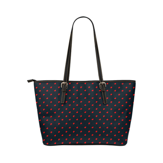 Red Hearts on Navy Vegan Leather Zipper Tote Handbag (Large)
