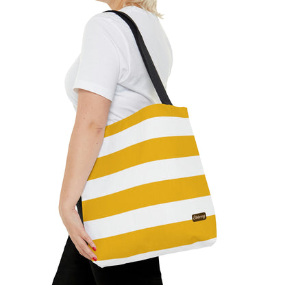 Lightweight Tote Bag - Lemon Yellow/White Stripes