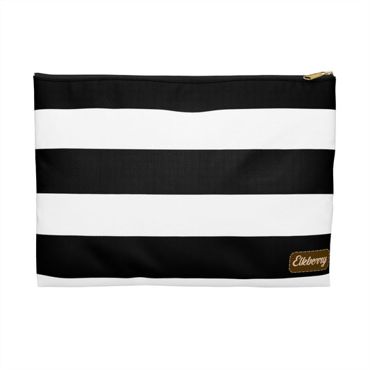 Flat Zipper Pouch - Black/White Stripes