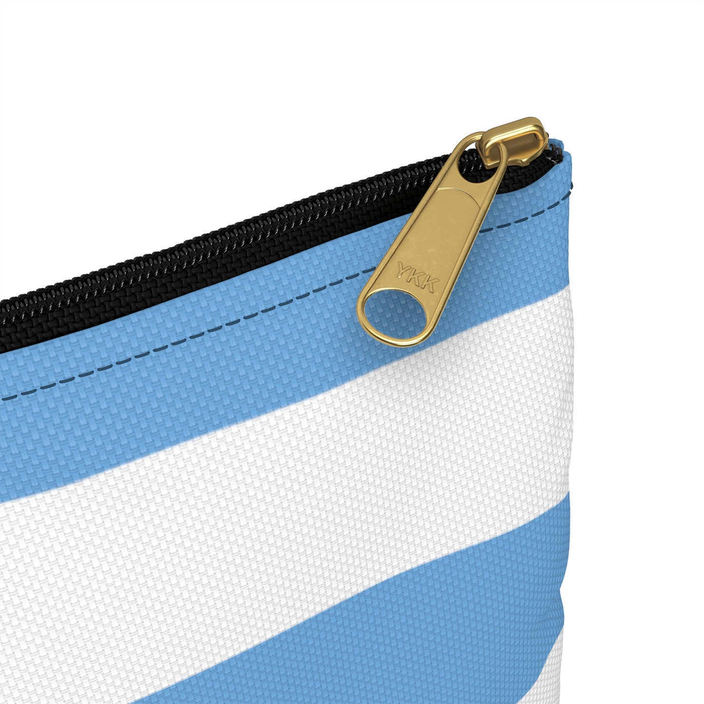 Flat Zipper Pouch - Light Blue/White Stripes