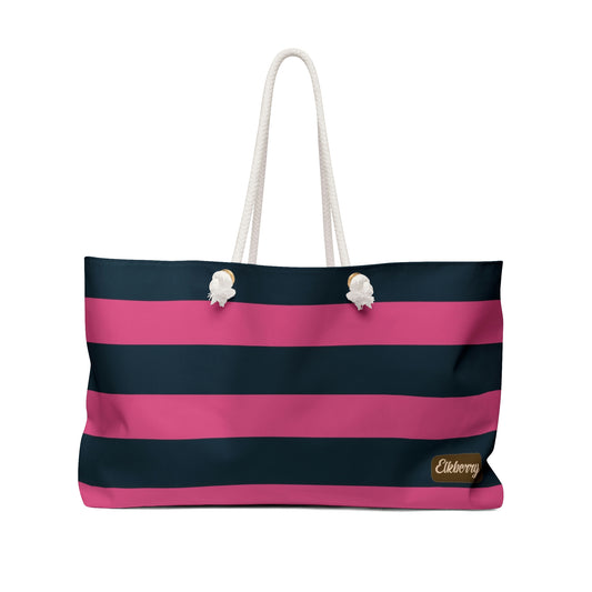 Weekender Tote Bag - Hot Pink/Navy Stripes