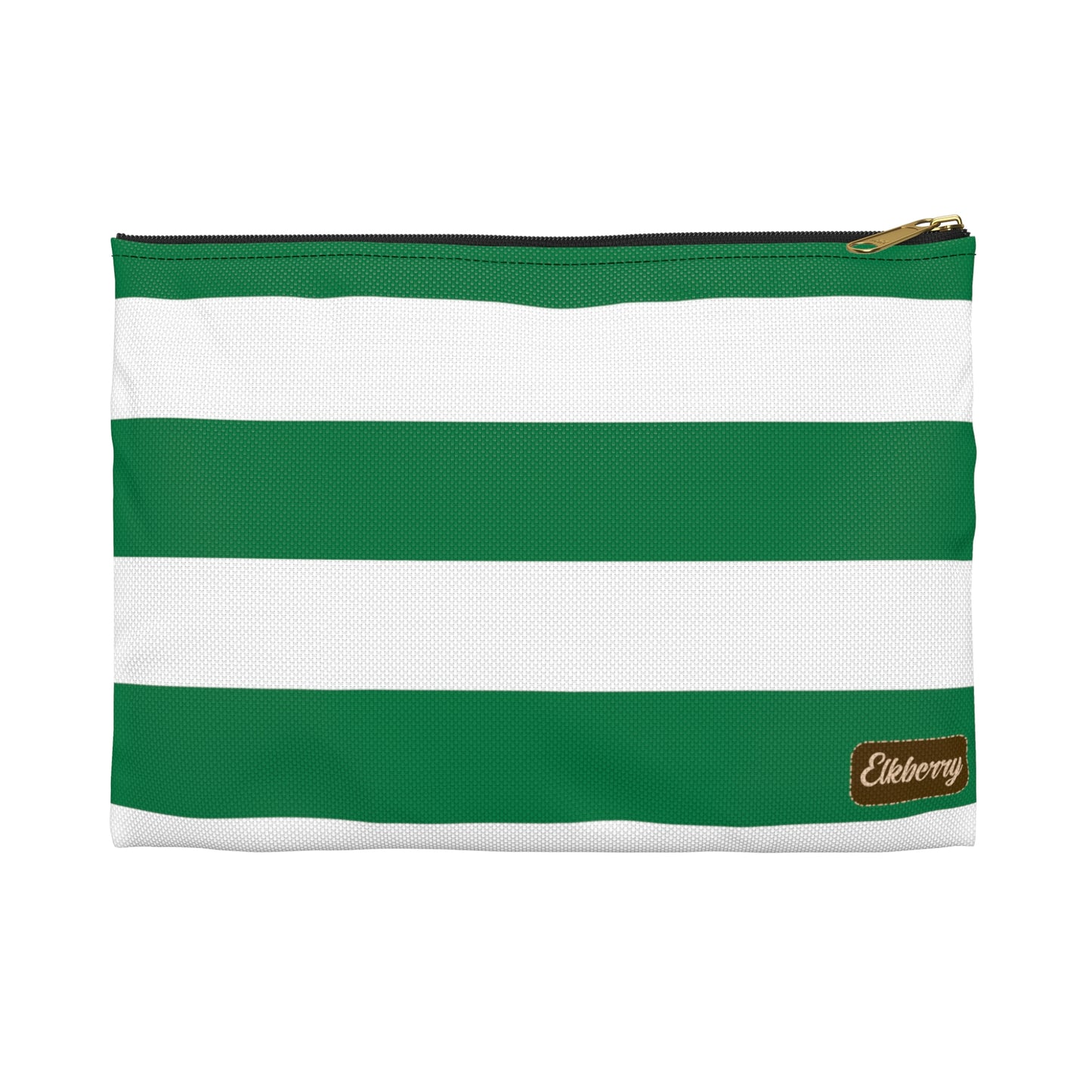 Flat Zipper Pouch - Kelly Green/White Stripes