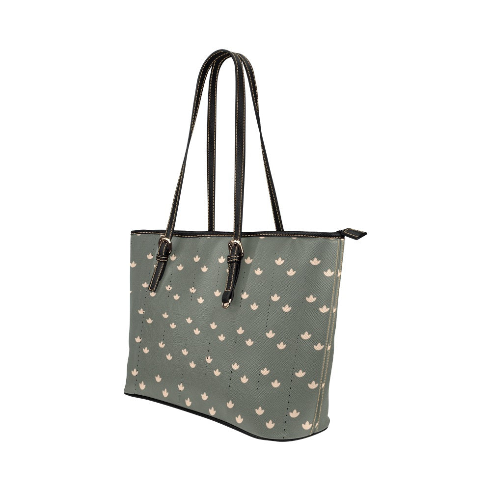 Lotus - Sage Vegan Leather Zipper Tote Handbag (Large)