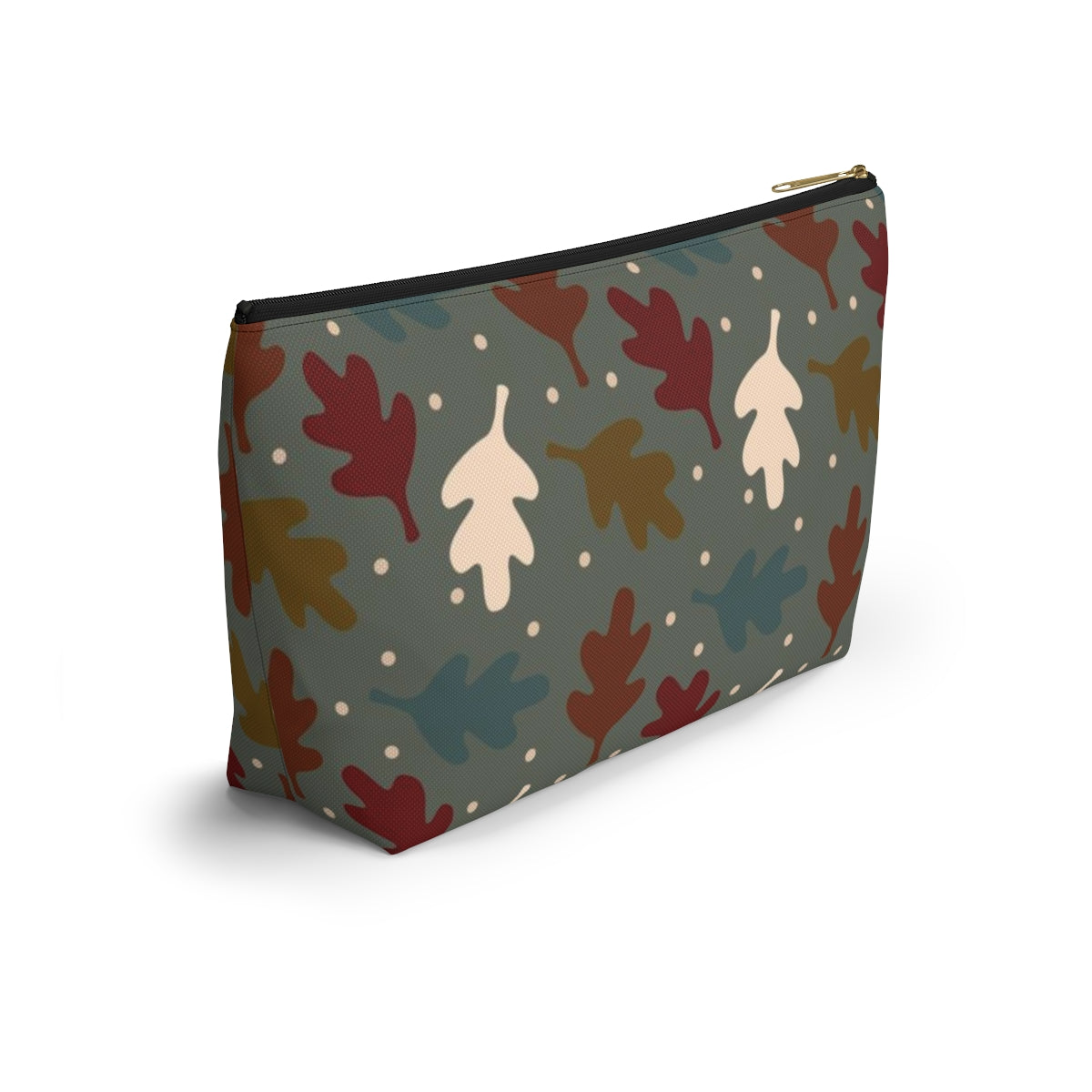 Big Bottom Zipper Pouch - Fall Leaves on Sage
