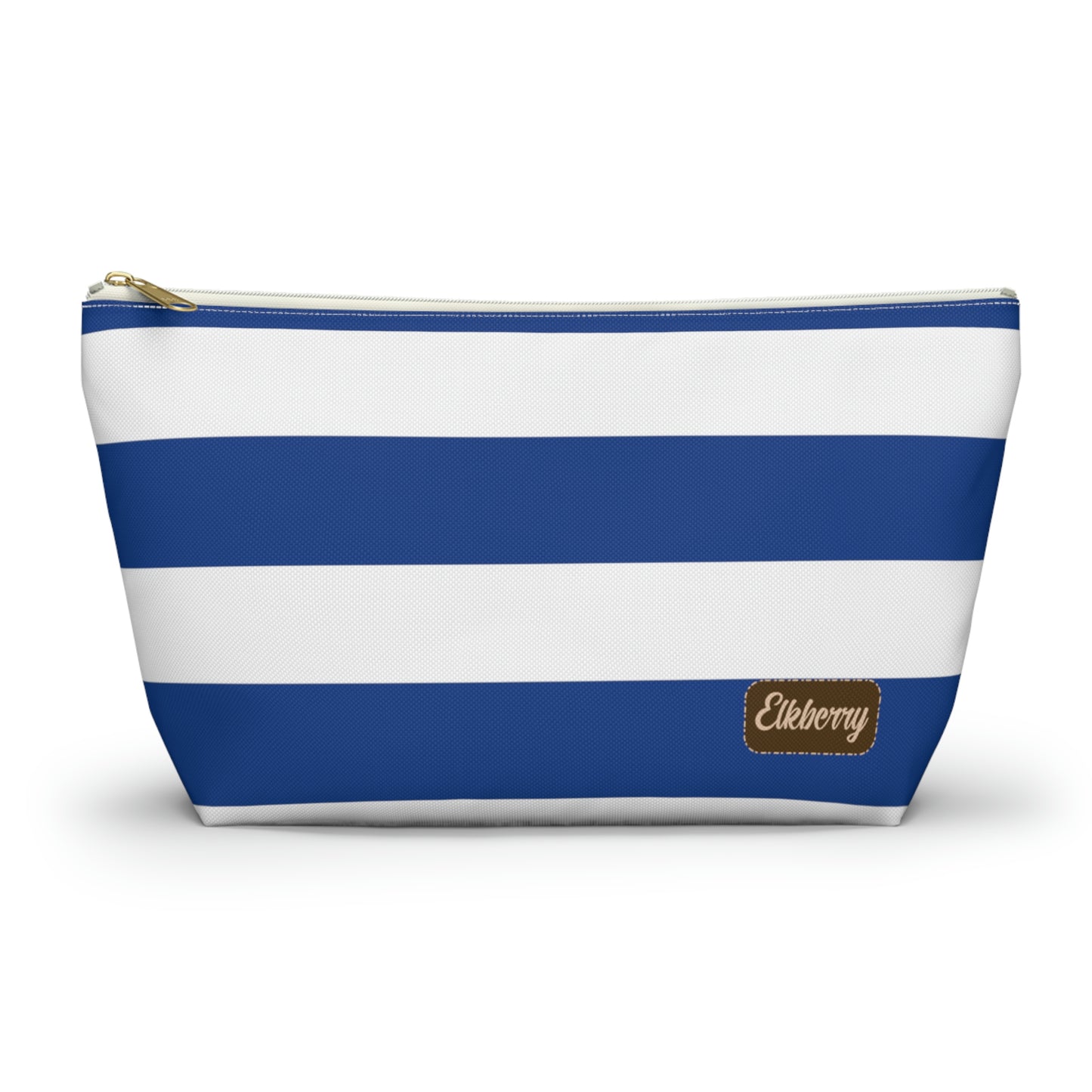 Big Bottom Zipper Pouch - True Blue/White Stripes
