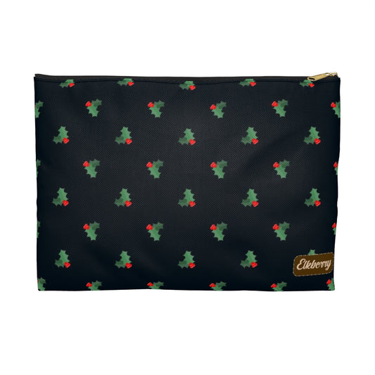 Flat Zipper Pouch - Holly Leaves & Berries