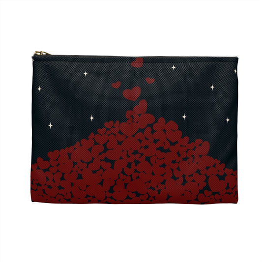Flat Zipper Pouch - Pile of Hearts on Navy