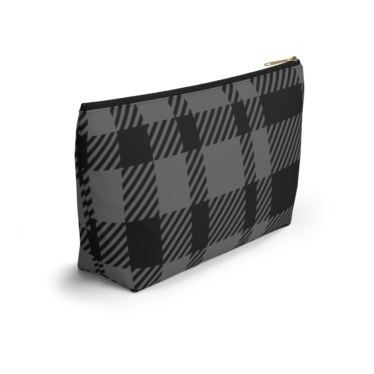 Big Bottom Zipper Pouch - Gray Buffalo Check, Gray Plaid