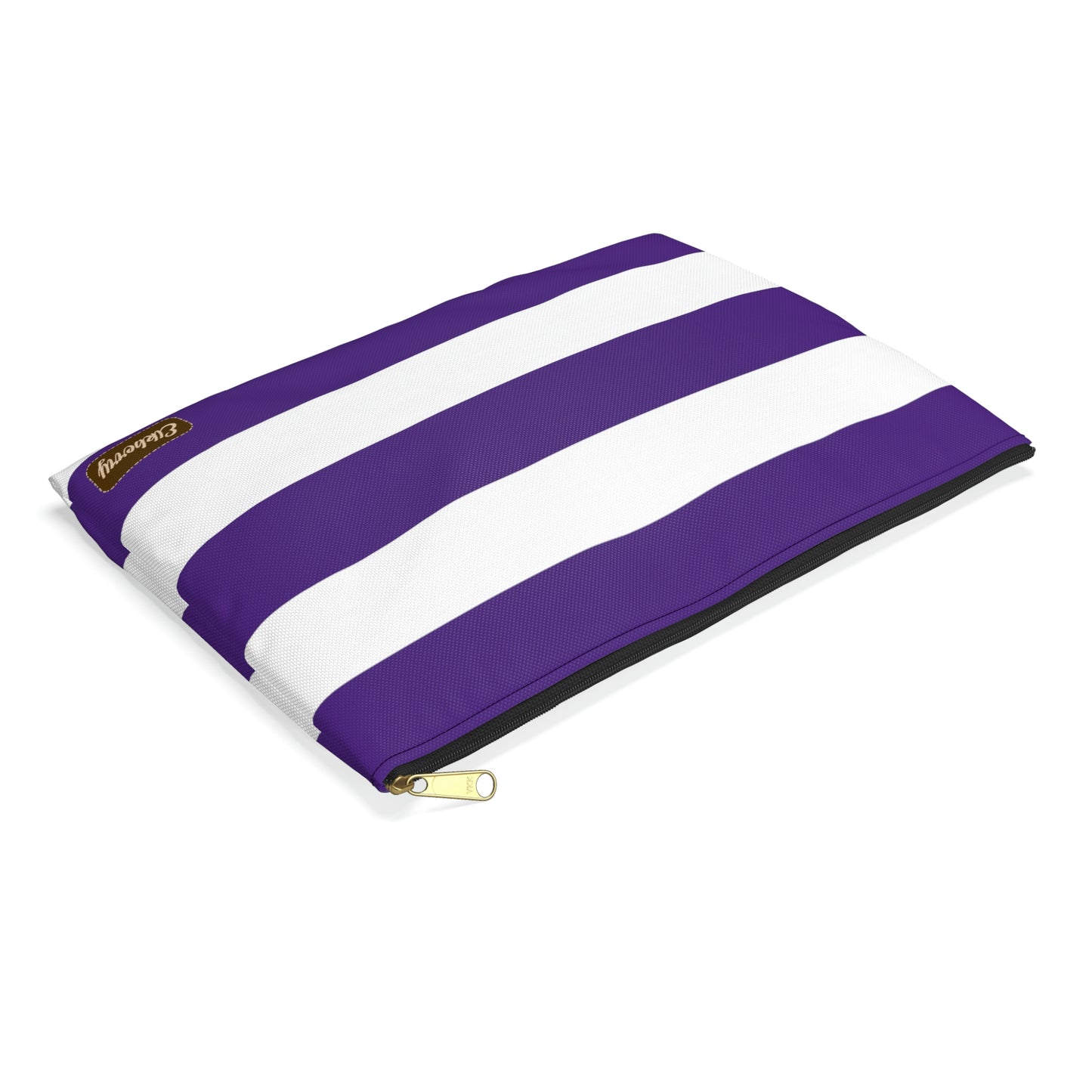 Flat Zipper Pouch - Purple/White Stripes