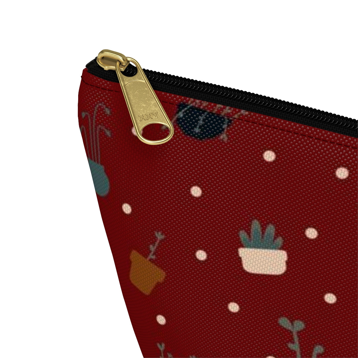Big Bottom Zipper Pouch - Potted Plants in Red