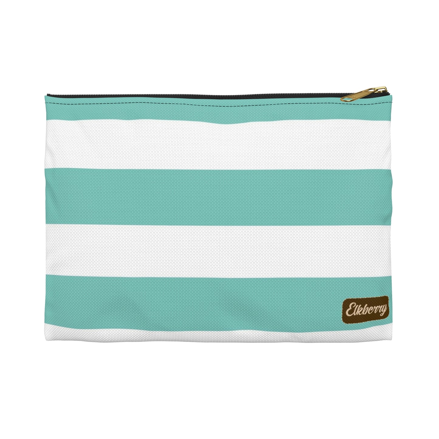 Flat Zipper Pouch - Aqua/White Stripes