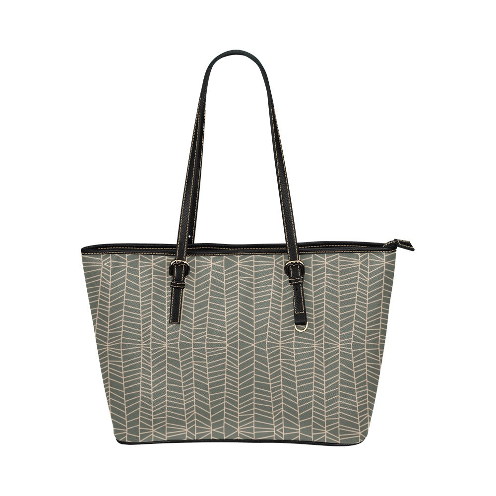 Herringbone - Sage Vegan Leather Zipper Tote Handbag (Small)