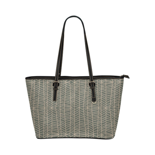 Herringbone - Sage Vegan Leather Zipper Tote Handbag (Small)