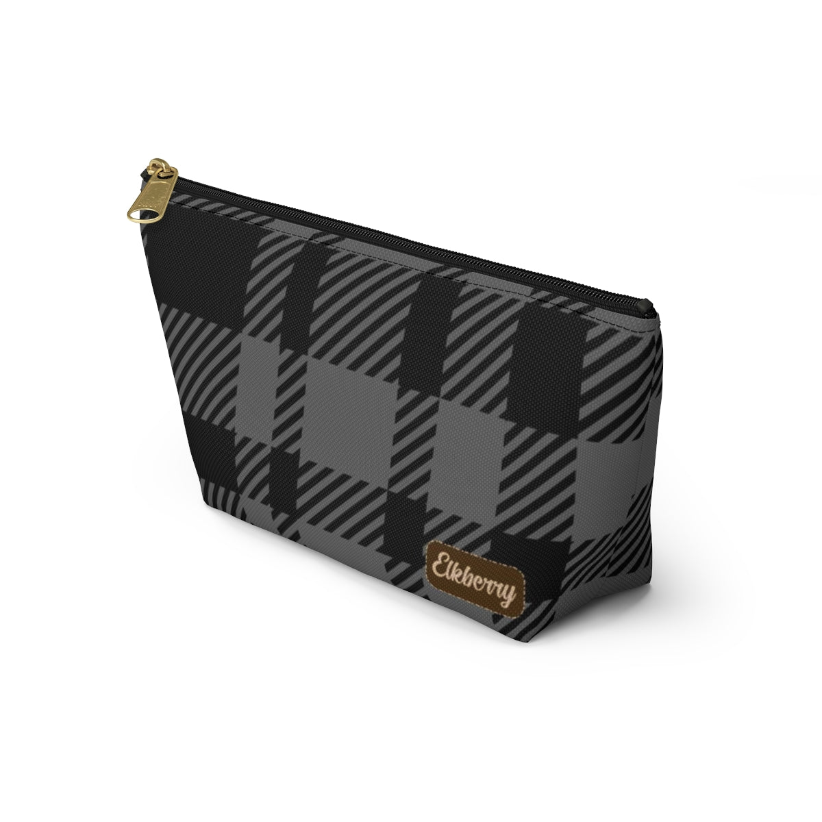 Big Bottom Zipper Pouch - Gray Buffalo Check, Gray Plaid