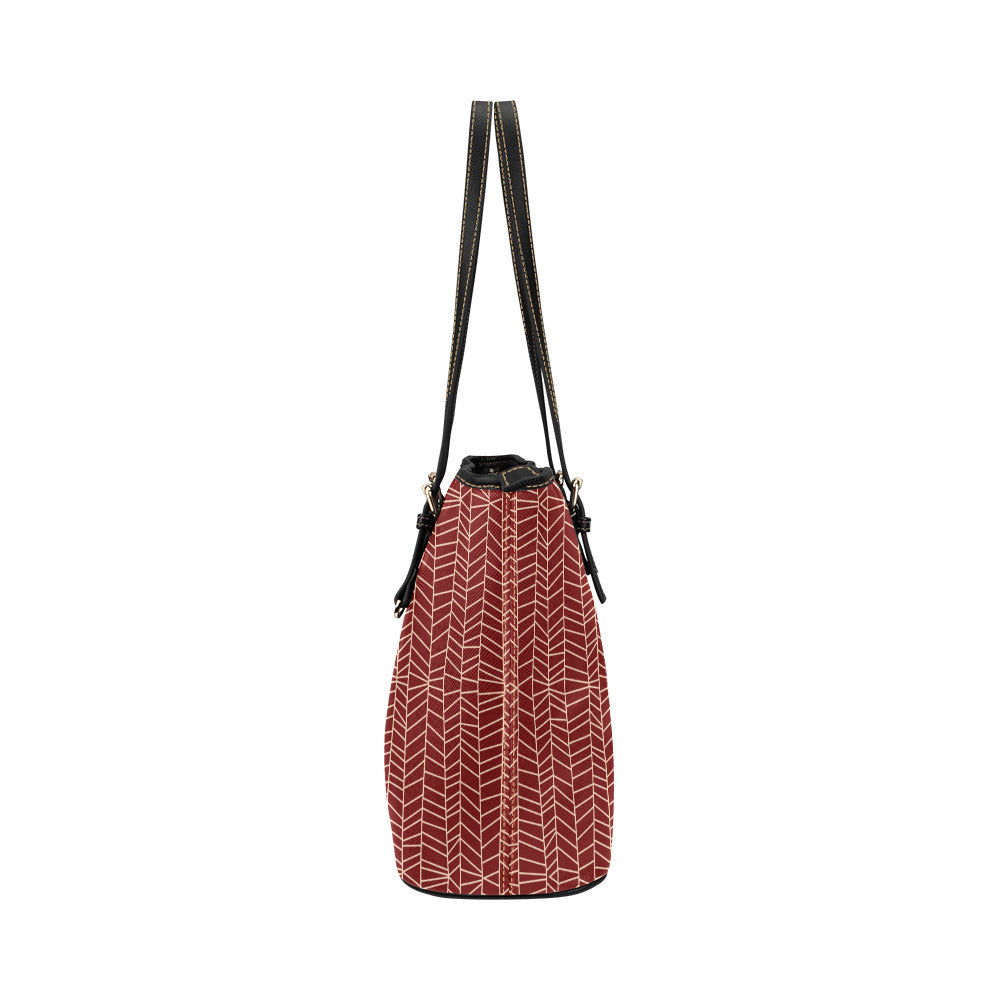 Herringbone - Berry Vegan Leather Zipper Tote Handbag (Large)