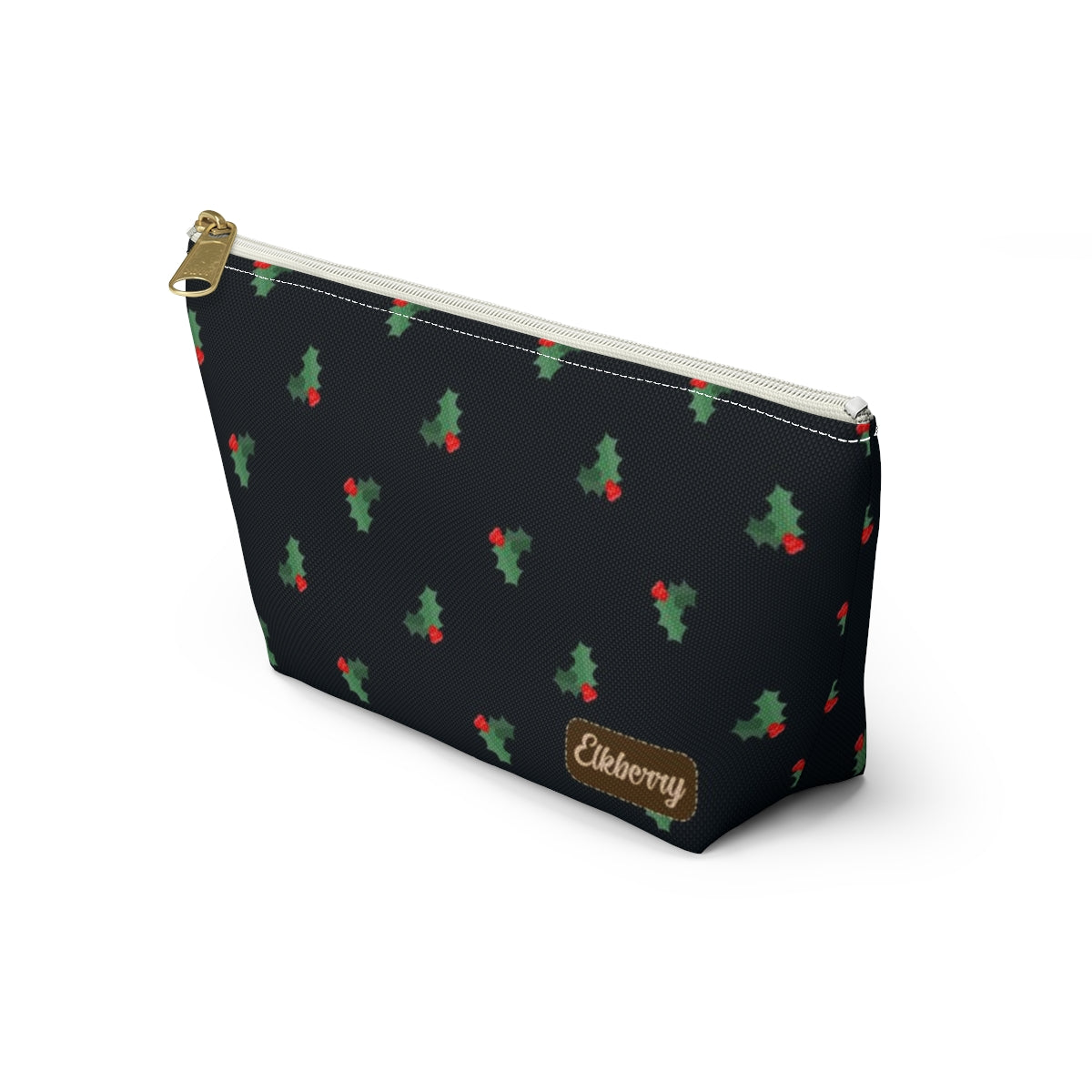 Big Bottom Zipper Pouch - Holly Leaves & Berries
