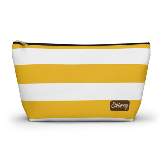 Big Bottom Zipper Pouch - Lemon Yellow/White Stripes