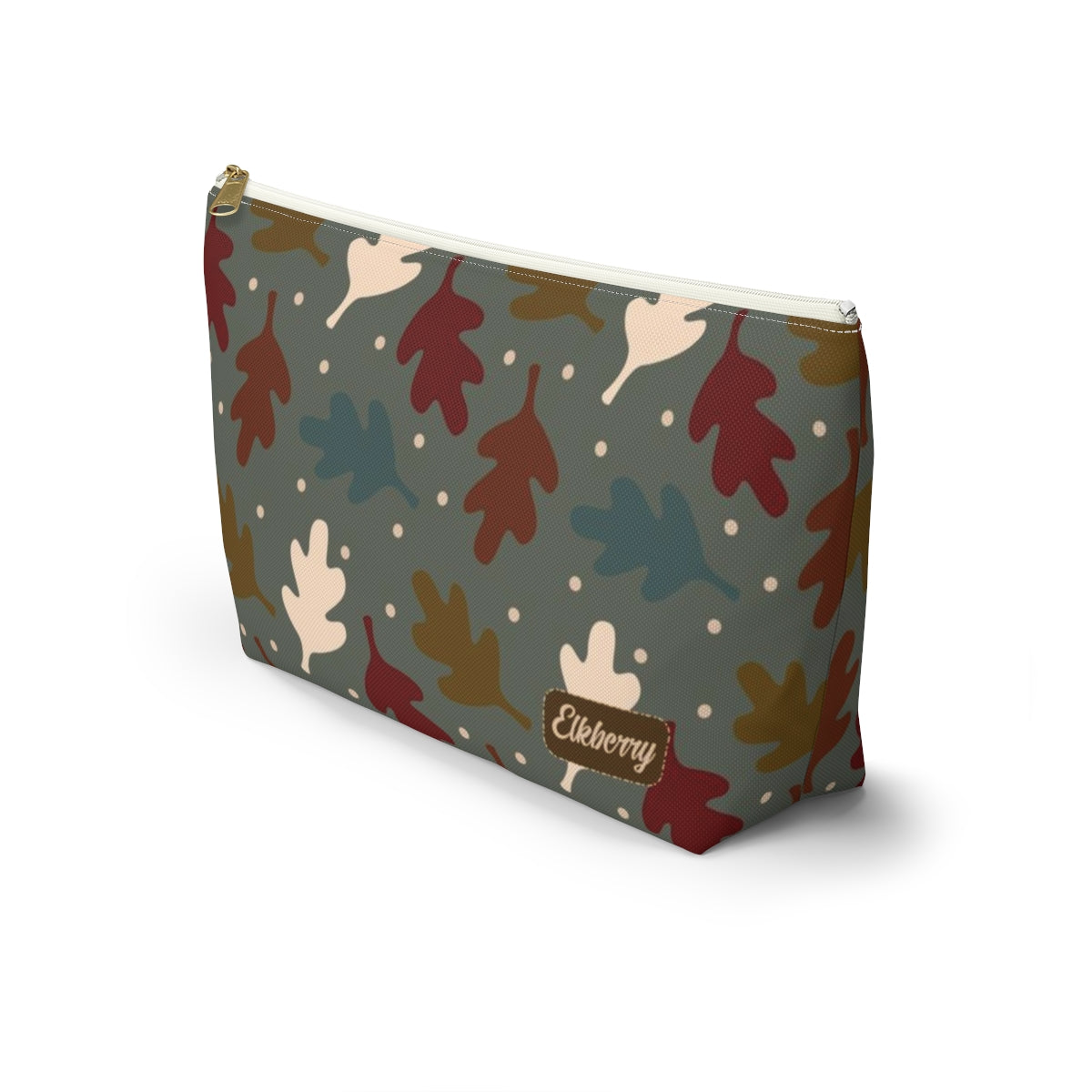 Big Bottom Zipper Pouch - Fall Leaves on Sage