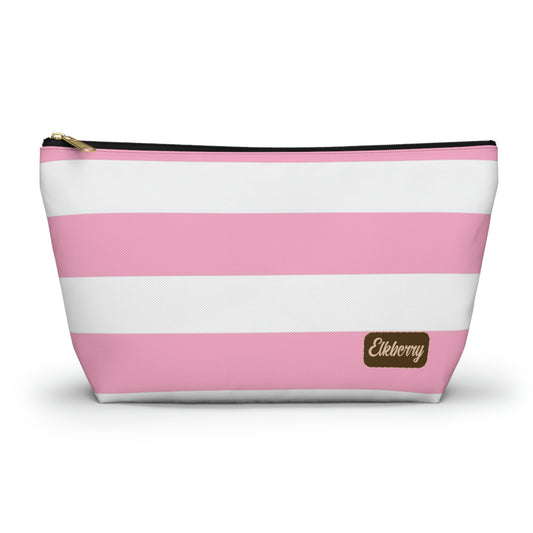 Big Bottom Zipper Pouch - Baby Pink/White Stripes