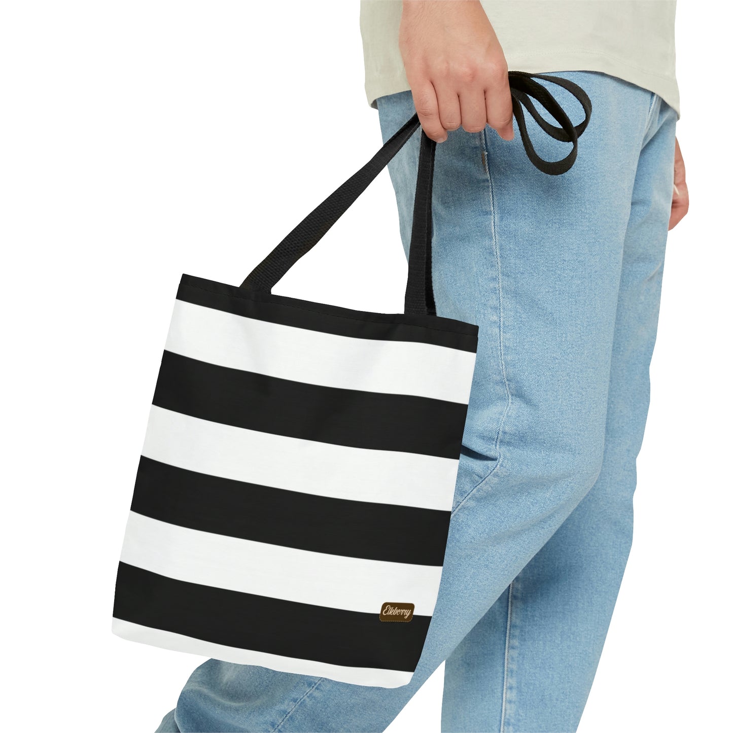 Lightweight Tote Bag - Black/White Stripes
