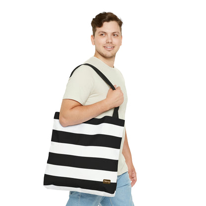 Lightweight Tote Bag - Black/White Stripes