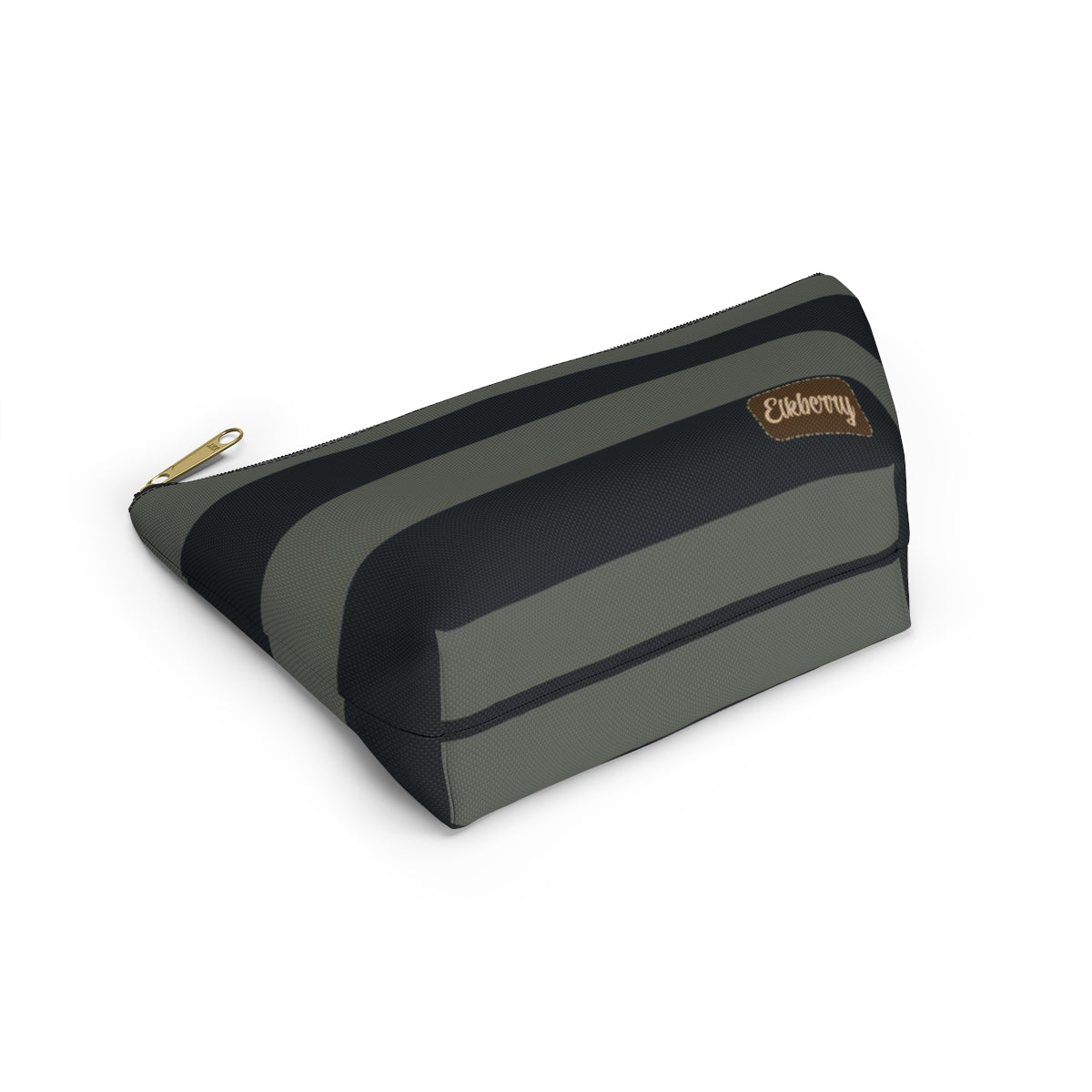 Big Bottom Zipper Pouch - Sage/Navy Stripes