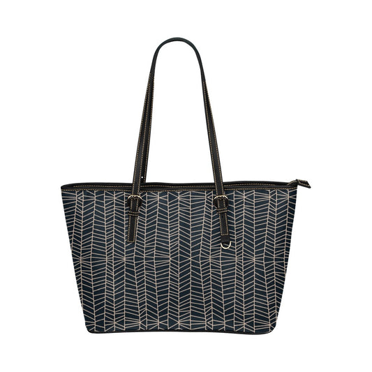 Herringbone - Navy Vegan Leather Zipper Tote Handbag (Small)