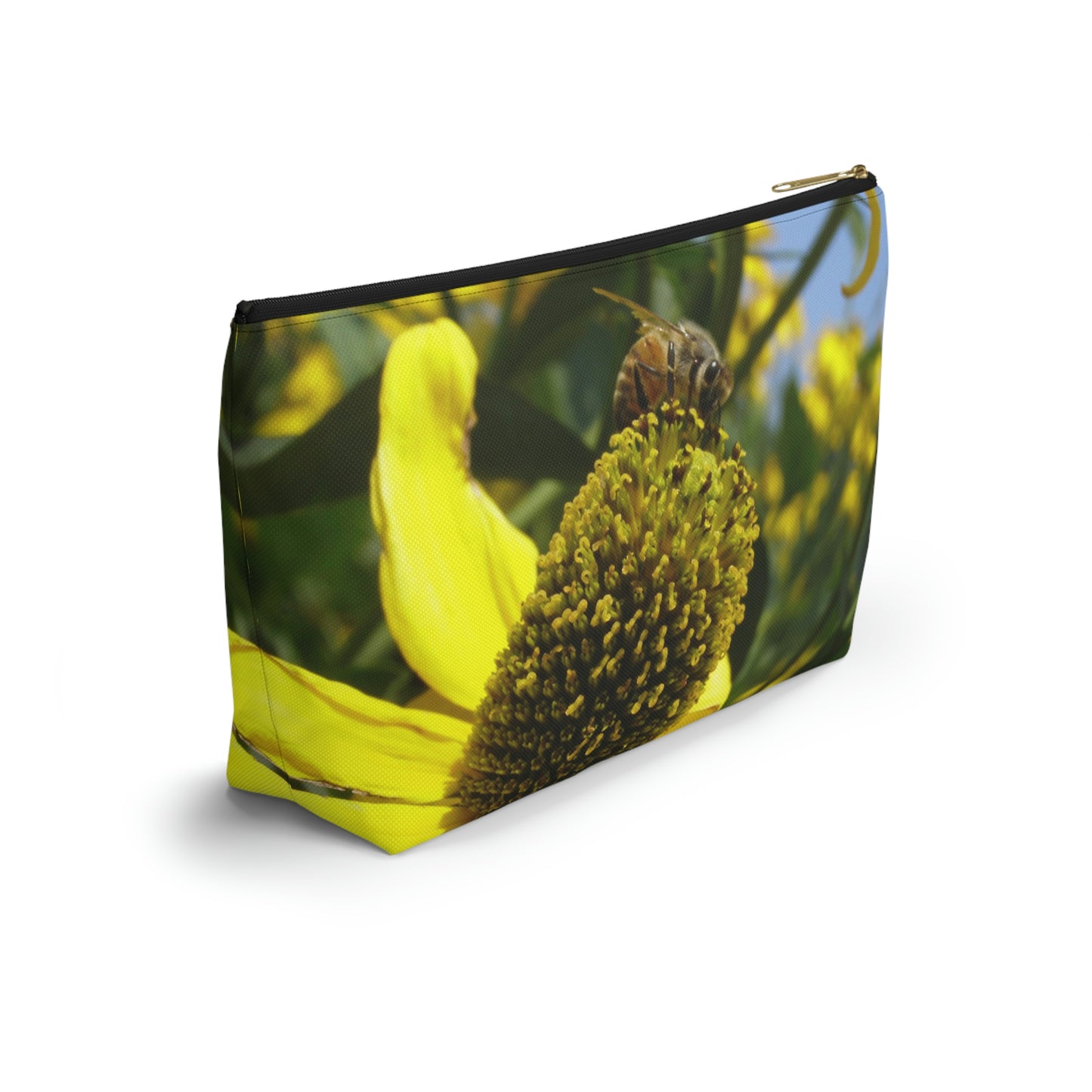 Big Bottom Zipper Pouch - Bee on Yellow Coneflower