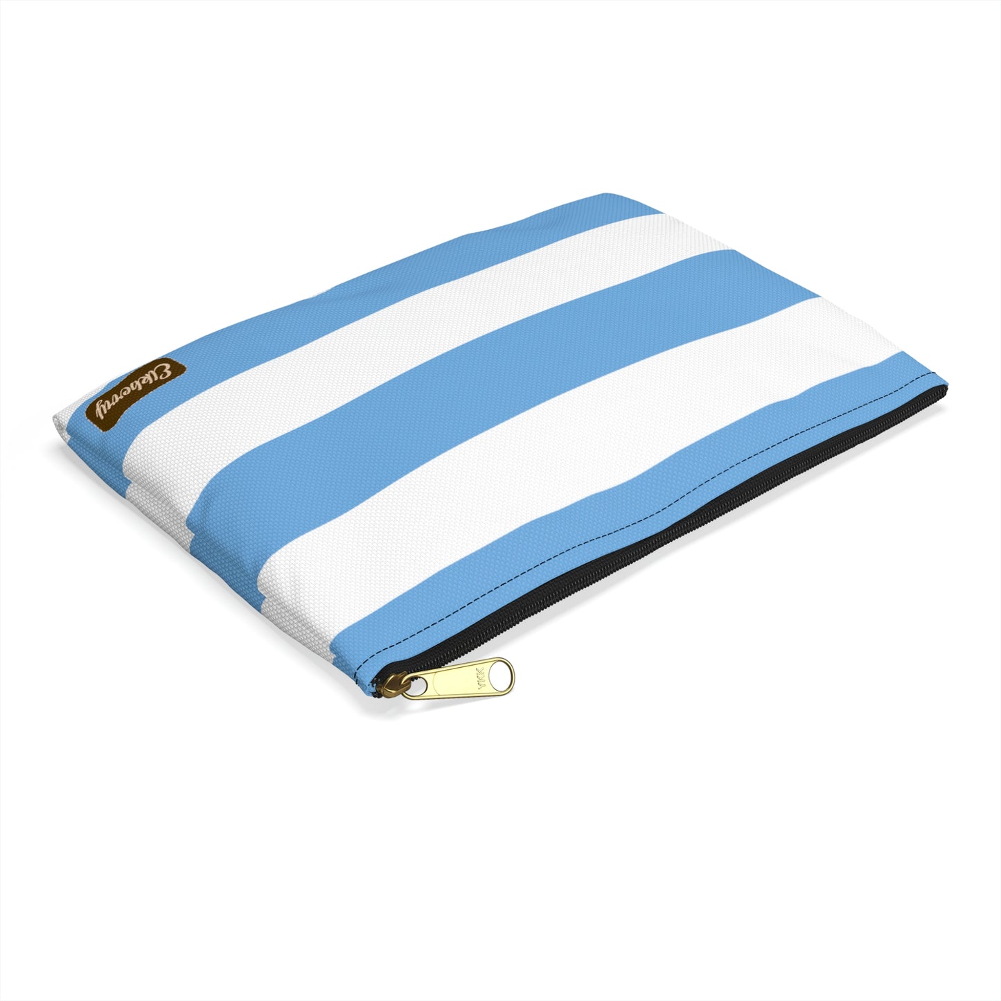 Flat Zipper Pouch - Light Blue/White Stripes
