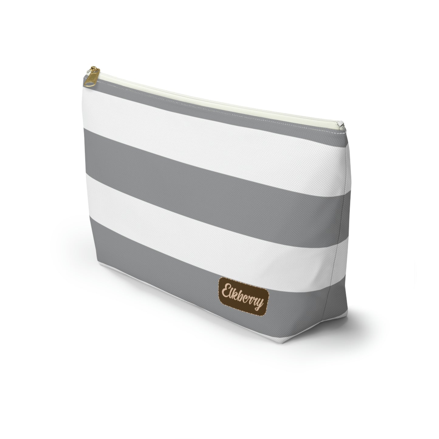 Big Bottom Zipper Pouch - Ash Gray/White Stripes