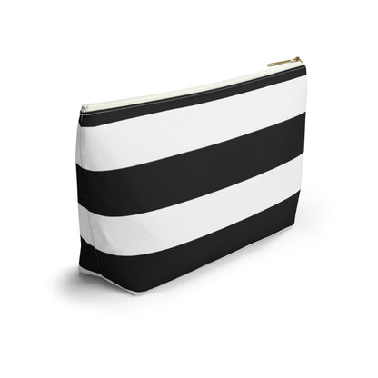 Big Bottom Zipper Pouch - Black/White Stripes