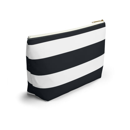 Big Bottom Zipper Pouch - Navy/White Stripes