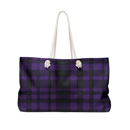 Weekender Tote Bag - Purple Buffalo Check, Purple Plaid
