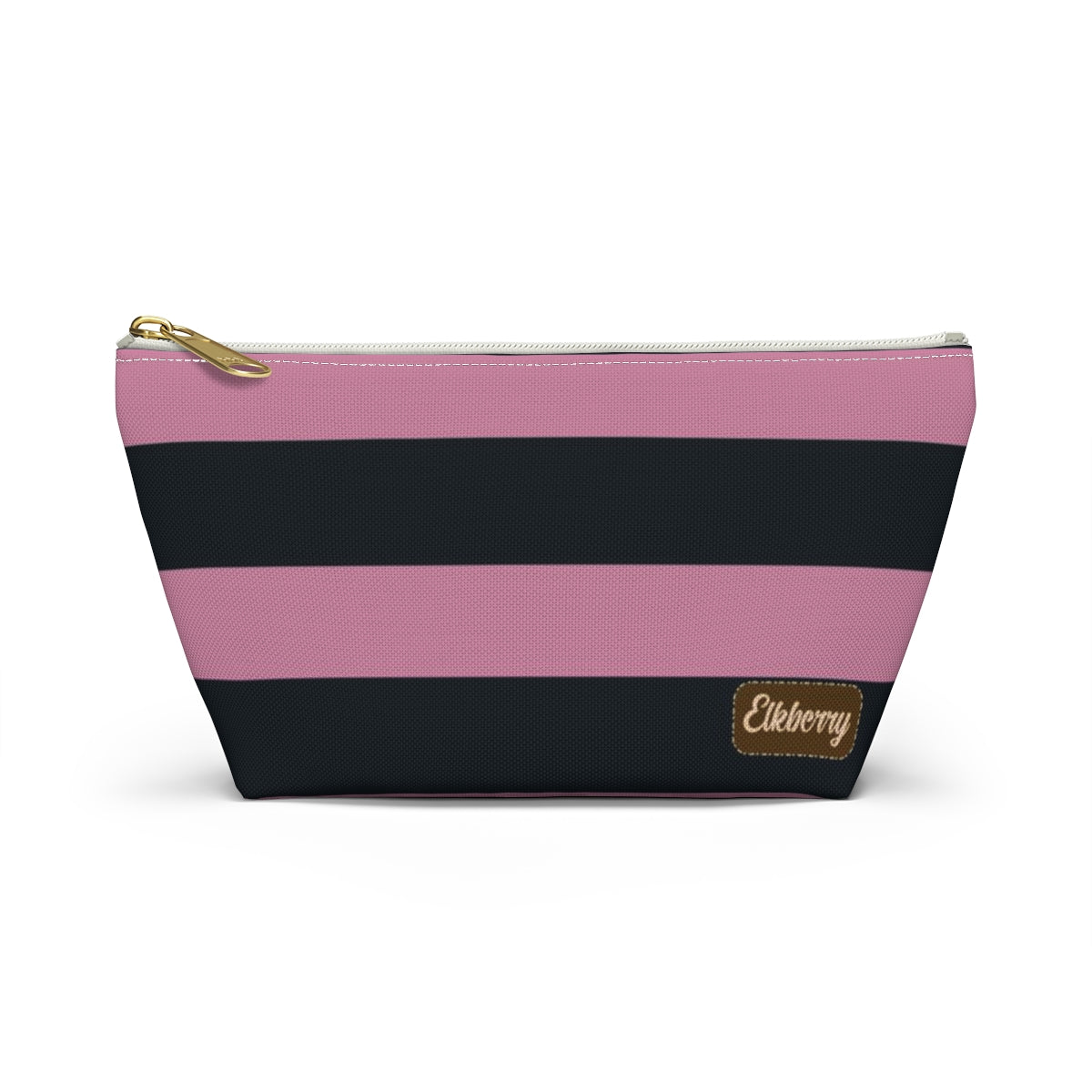 Big Bottom Zipper Pouch - Dusty Rose Pink/Navy Stripes